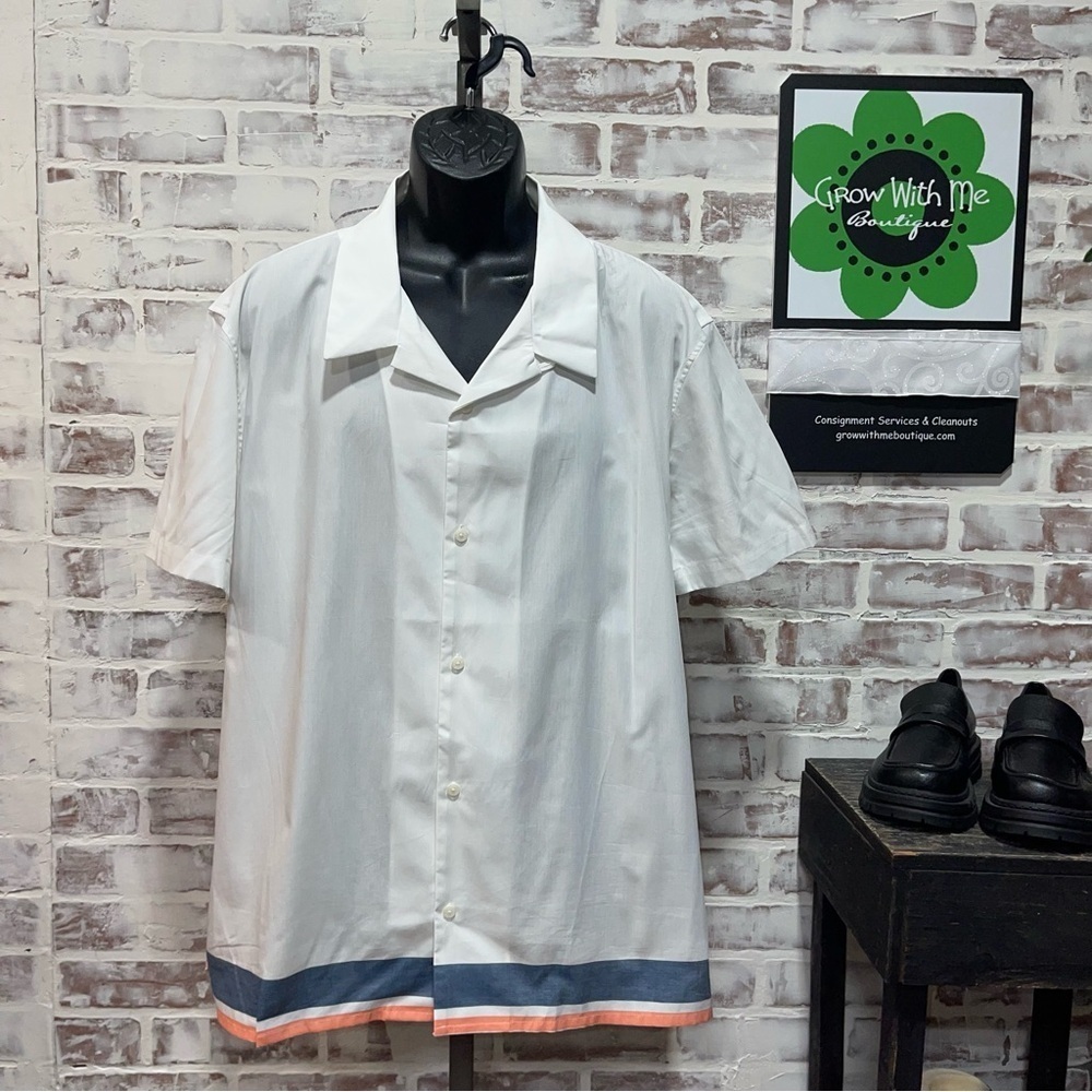 Calvin Klein White and Gray Casual Button Down Shirt xxl